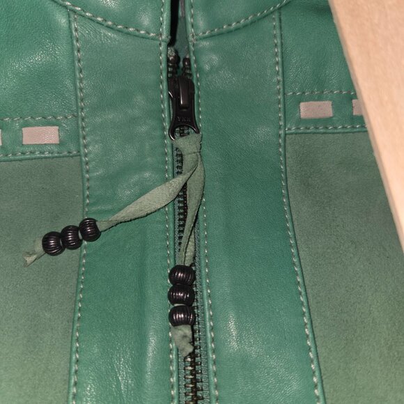 Double D Ranch Turquoise White Leather Fringe Jacket Woman's Size XL - Picture 9 of 10